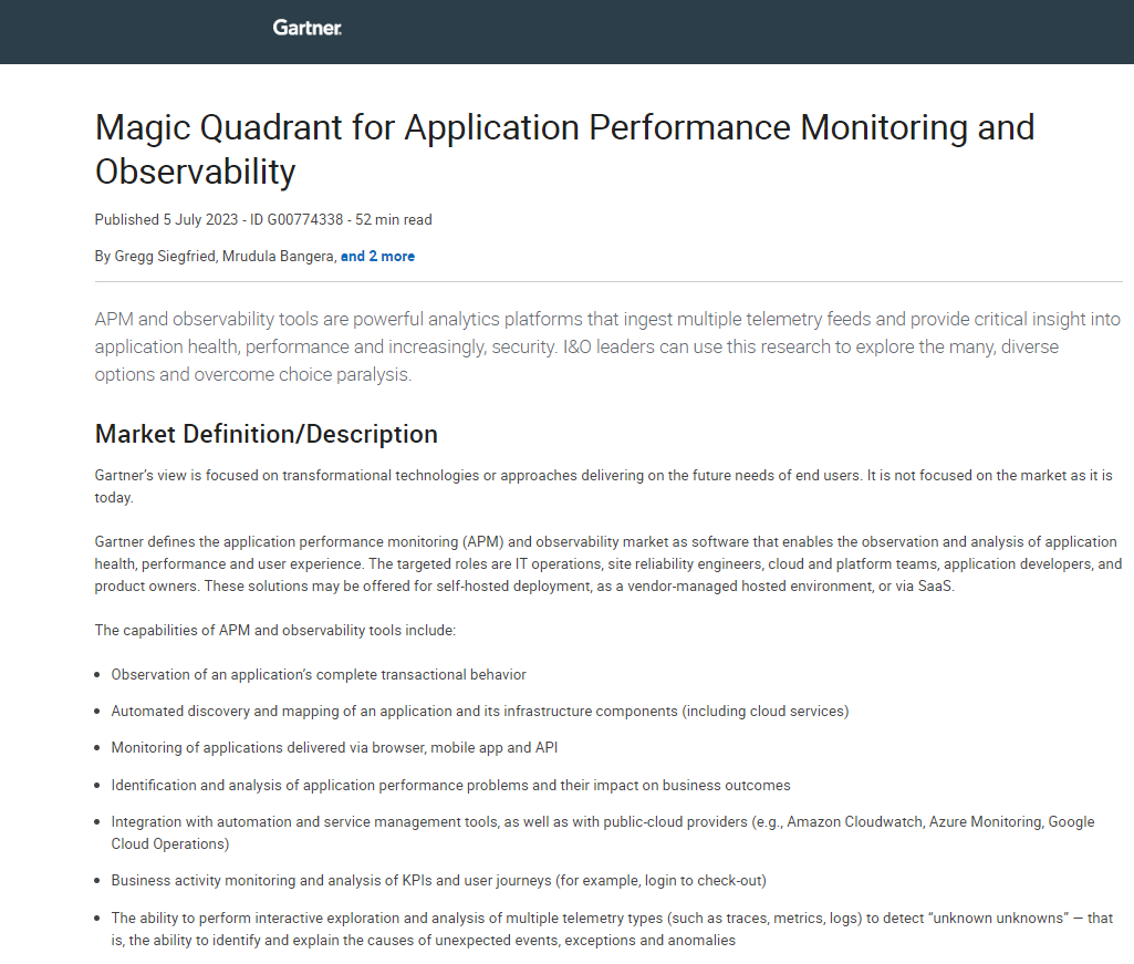 2023 Gartner® Magic Quadrant™ For Apm And Observability